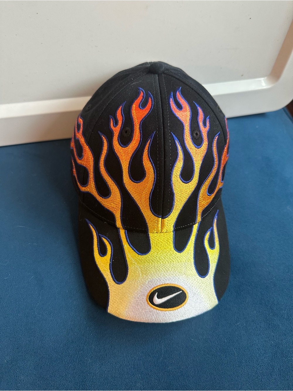 Vintage Y2K Nike Flame Embroidered Black Baseball Cap Hat